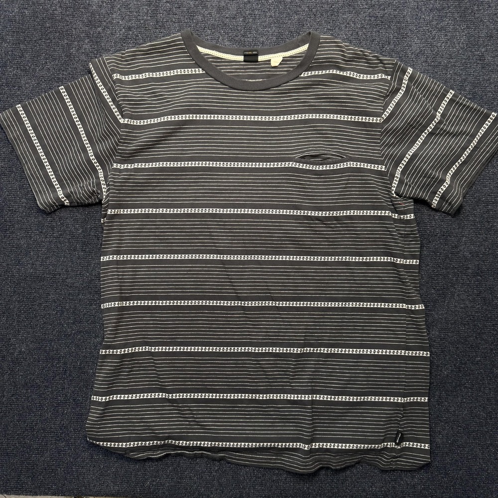 Quiksilver Striped Shirt Mens 2XL Gray Pocket Crewneck Soft Jersey Tee T-Shirt